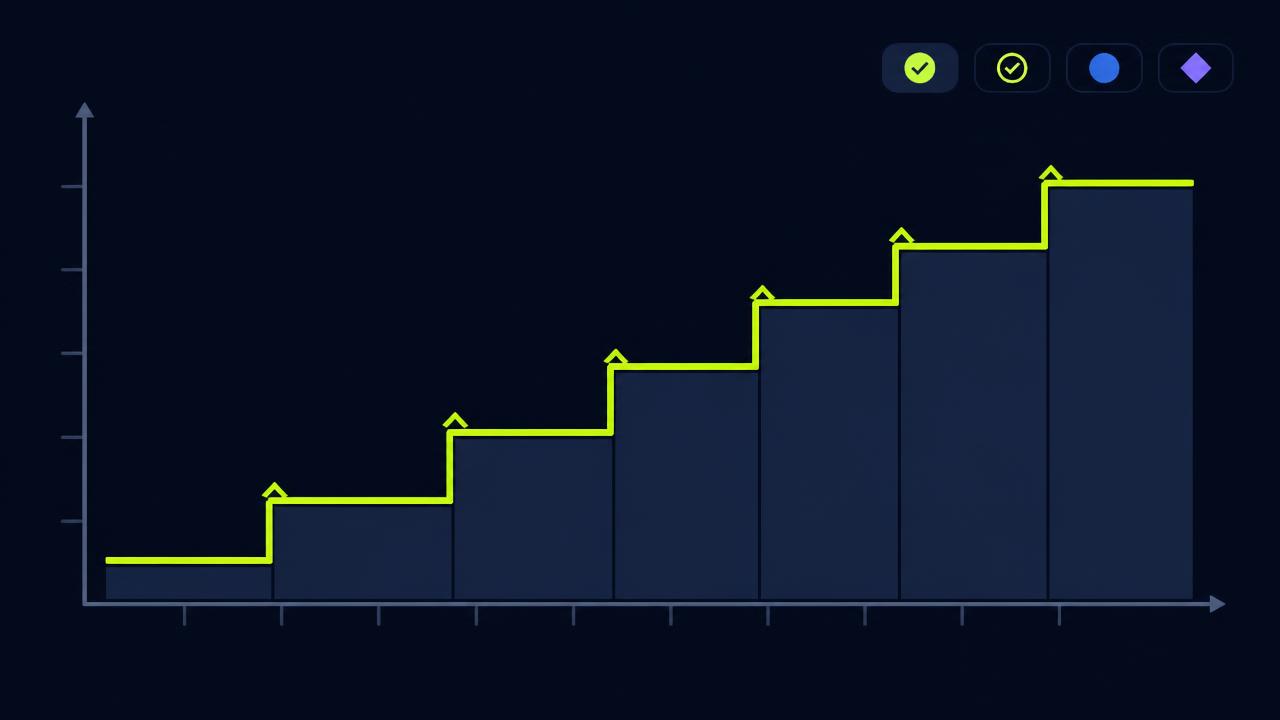 Stepped chart showing hotel nights against cost with a lime line jumping up one elite tier